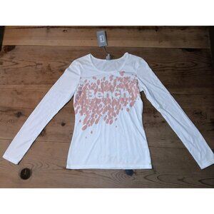 Bench Urban Wear Womens S Long Sleeve T-Shirt Tee Spellout White Pink Logo NWT